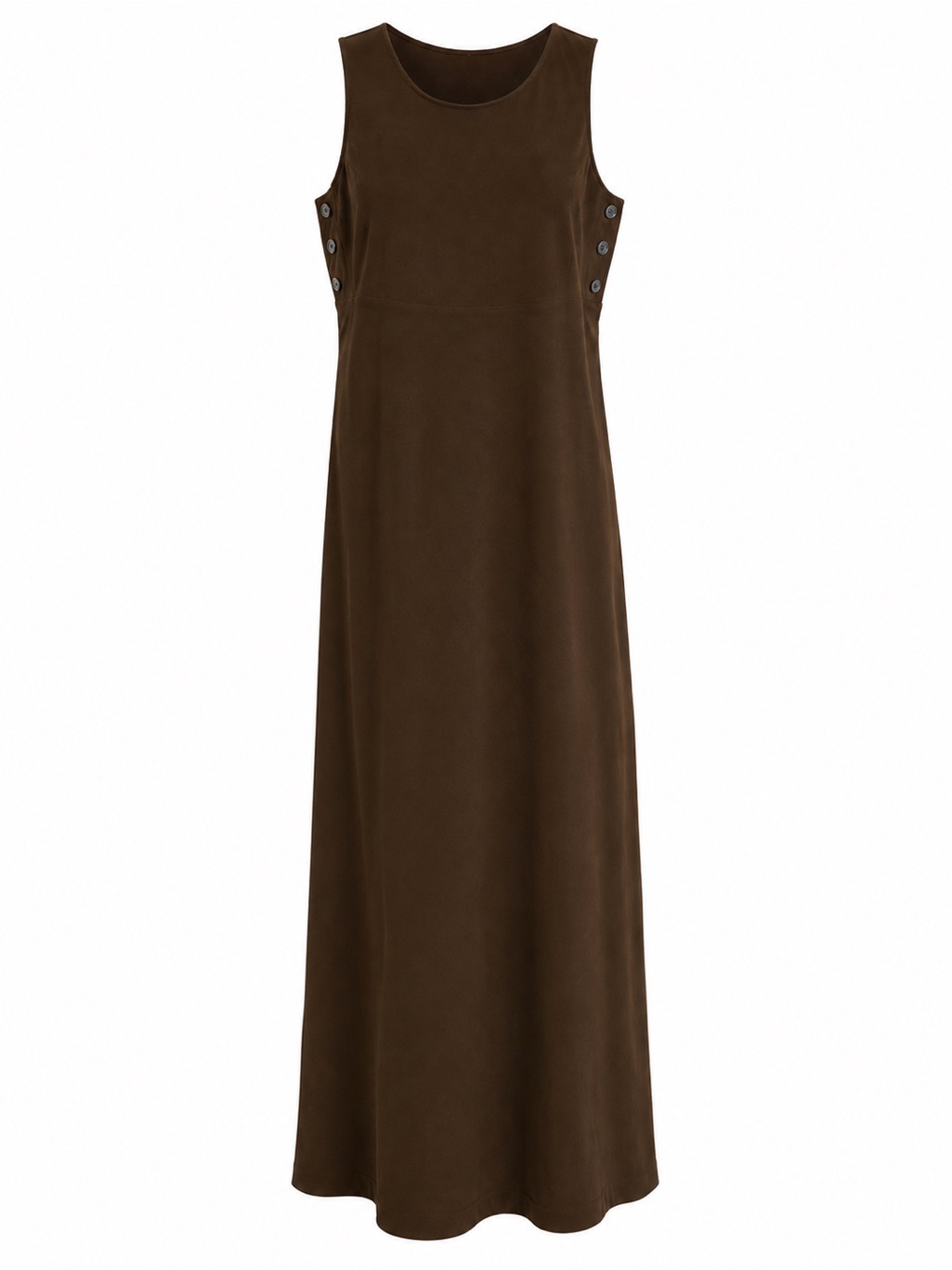 Vintage Casual Corner Brown Faux Suede Sleeveless Maxi Dress Side Buttons Sz 12